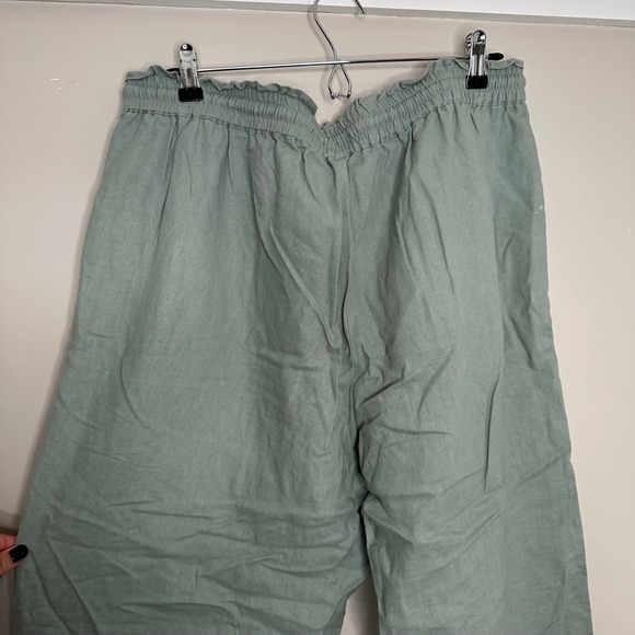 J. Crew Women's Green‎ Linen Blend Wide Leg Cropped Pants 14 Drawstring Waist - Picture 5 of 8